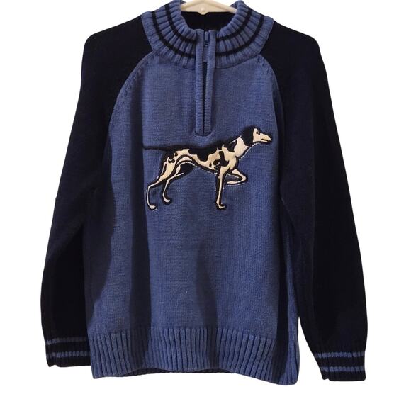 Hartstrings Quarter Zip Dalmatian Sweater Blue Mock Neck Size Small Cotton - Picture 1 of 8